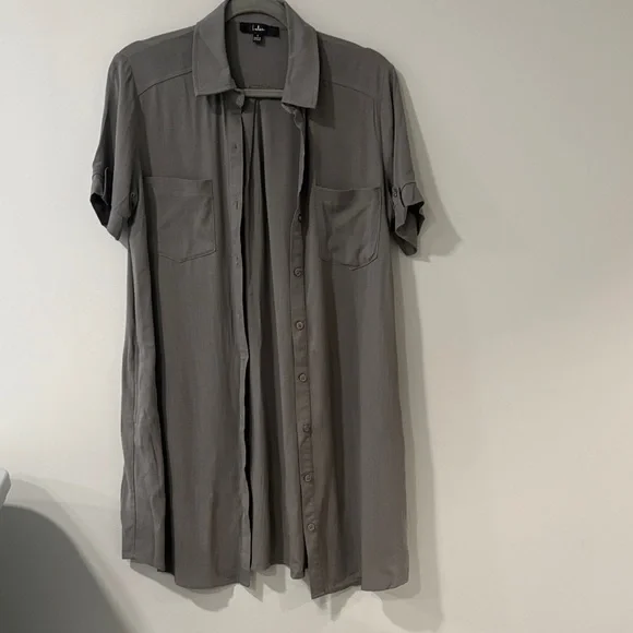 Lulu's Olive Oxford Comma Shirt Dress - Picture 4 of 10
